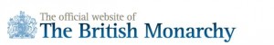 The image contains the text "The official website of The British Monarchy" with a blue emblem on the left side. The text "The British Monarchy" is in larger, bold blue font, while the rest of the text is in smaller, regular font.